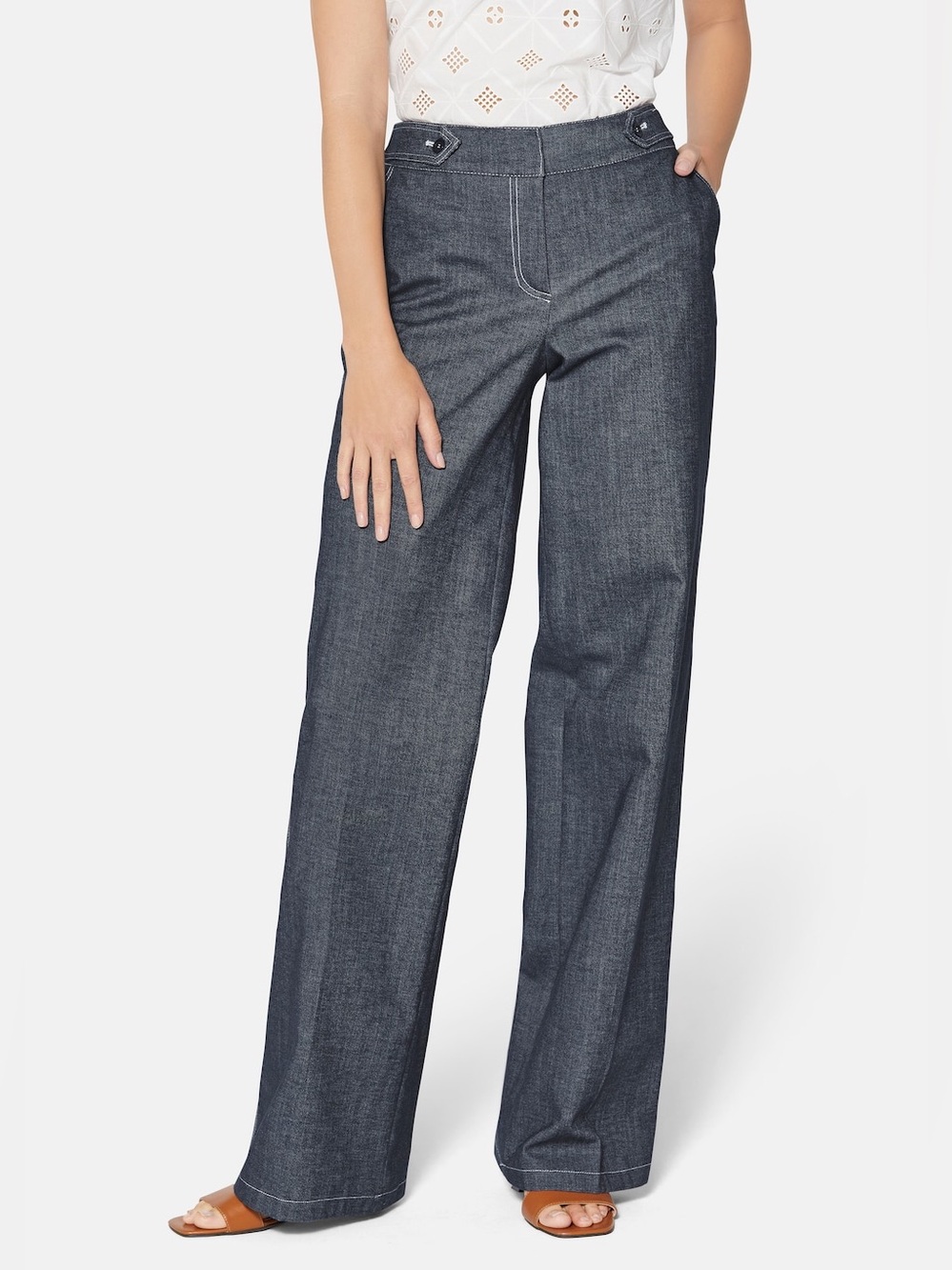 Talbot Runhof x Madeleine Wide Leg Denim-Like Trousers